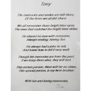 Tia's poem for her brother Tony (February 1990)