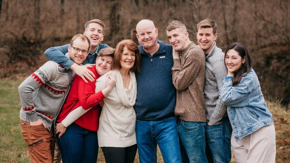 A multigenerational family group photo.