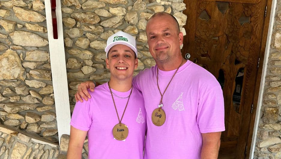 Scott Odom and a friend in pink shirts