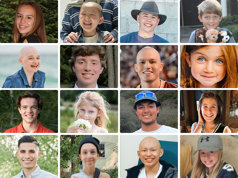 A gallery of faces of young people with osteosarcoma